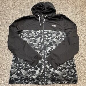 North Face Full Zip Jacket Hooded Camouflage Men's Size XL Black Athleisure